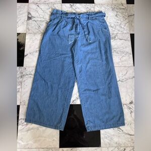 d. jeans Light Blue Denim Wide Leg Pants Womens 16 Tie Pleated Relaxed Fit Crop